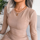 Chanelle Long Sleeve Ribbed Bodycon Dress Ins Street